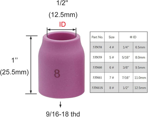 10PK TIG Gas Lens Alumina Nozzle Ceramic Cup 53N61S 8# ?1/2" For SR WP- 9/20 & SR WP-17/18/26 TIG Welding Torch...