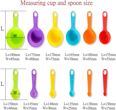12-piece plastic measuring cup and spoon, measuring cup and spoon set, set colors for kitchen cooking and bathing (color random)...