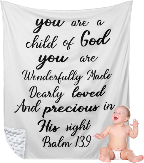 Christian Gift for Baby Plush Baby Blanket with Dotted Backing Baptism Blanket Scripture Quote Swaddle Bible Verse Blanket for Newborn Boy Girl Ch...