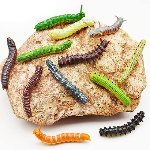 12 Pcs Simulation Caterpillar Fake Worm Crawling Insects Science Educational Learning Toys Halloween Prank Joke Toy Party Favors...