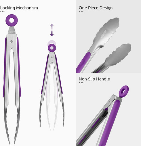 18/8 Stainless Steel Kitchen Tong: U-Taste 9 inch Heat Resistant Cooking Tong with Sturdy Metal Tips & Non Slip Silicone Handle & Smooth Locking f...