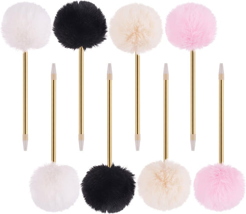 8 Pack Pompom Gift Plush Pen Gold Color Ballpoint Pen for Wedding,Office and Party...
