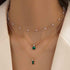 Boho Layered Emerald Pearl Choker Necklace Gold Emerald Pendant Necklace Tiny Pearl Station Necklace Green Gemstone Necklace Chain Jewelry for Wom...
