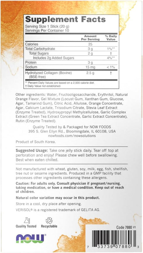 NOW Solutions, Collagen Jelly Beauty Complex, Sweet Orange Flavor, 10 Jelly Sticks...