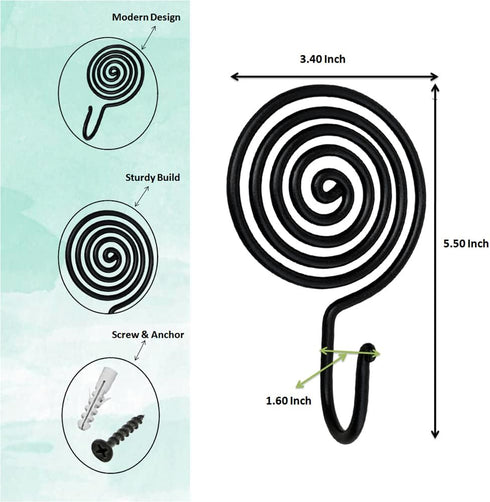 Hand Forged Metal Spiral Wall Hook Wrought Iron Handmade Wall Mounted Coat Hook Blacksmith Metal Wall Kitchen Towel Hooks Rack Black Antique Finis...