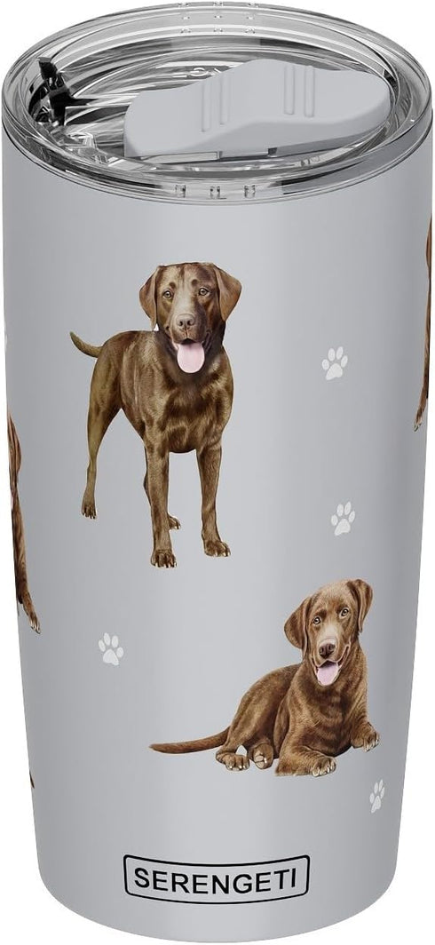 SERENGETI Chocolate Labrador 20 Oz. Stainless Steel, Vacuum Insulated Tumbler with Spill Proof Lid - 3D Print - Insulated Travel mug for Hot or Co...