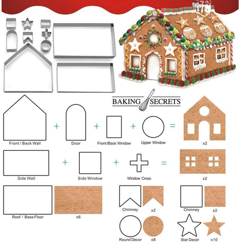 Gingerbread House Cookie Cutter Set, 3D House Cookie Cutter, Stainless Steel Biscuit Cutter Mold Set, Including Christmas Tree, Snowman, Reindeer,...