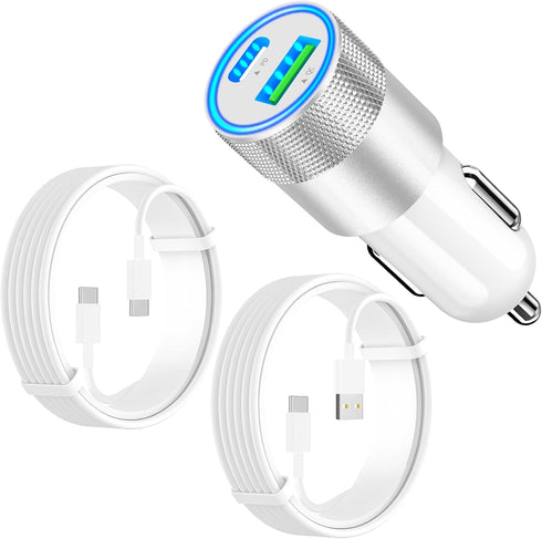 ?MFi Certified? iPhone 15 Car Charger Fast Charging, KYOHAYA 66W USB-C PD&QC Car Power Cigarette Lighter USB Charger with 2Pack Type-C Cable for i...