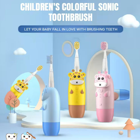 Os 101 Kids Battery Power Electric Toothbrush, with 2 Soft Brush Heads and 1 AAA Battery, Silicone Deer Design, Included 7 Colors Light, Ipx7 Wate...