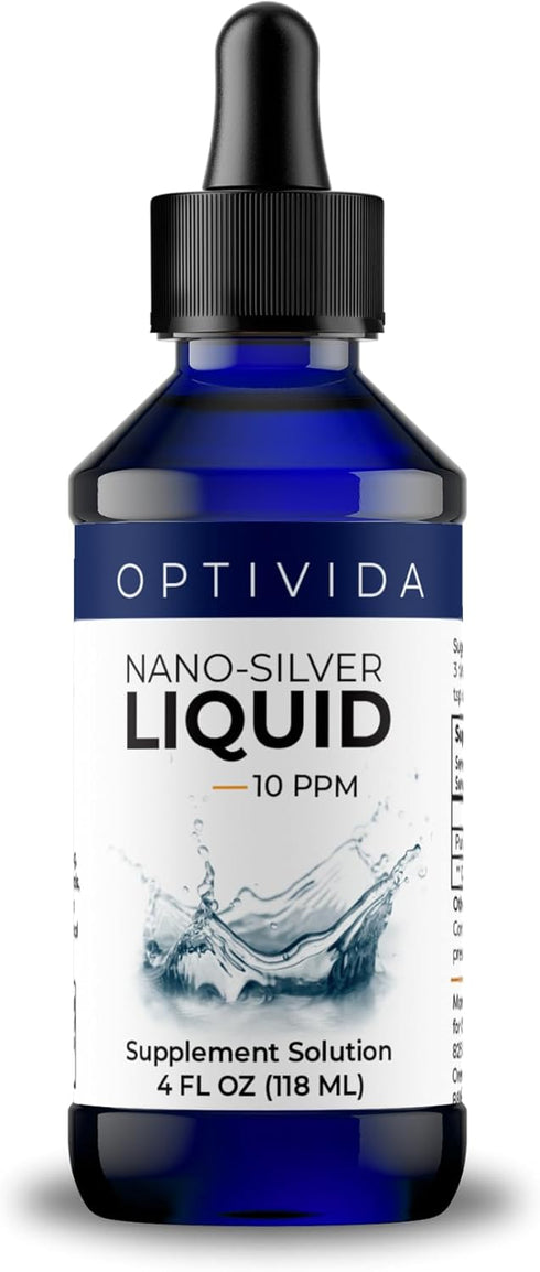 Optivida Health- Colloidal Nano Silver Liquid for Immune Support, Promotes A Healthy Immune System Nano Silver Liquid Solution 10PPM (4 oz.)...
