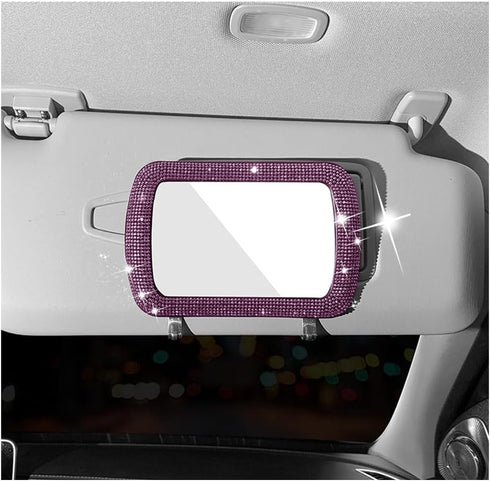 Car Sun Visor Mirror, Bling Reinestone Crystal Visor Makeup Vanity Cosmetic Mirror Clip for Women Girls, Automotive Mirror Light Sun Shading Unive...