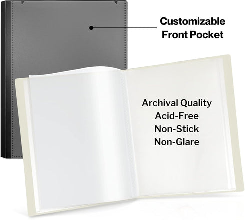 CRANBURY Art Portfolio 9x12 Binder - (Black), 9 x 12 Binder with 24 Clear Sleeves, Displays 48 Pages, Customizable Cover, A4 Binder for Kids Art, ...