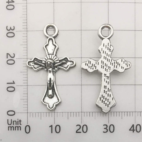 100g (60pcs) Antique Silver Cross Jesus Maria Our Lady Miraculous Centerpiece Crucifix Medal Charms Pendants for Crafting, Jewelry Findings Making...