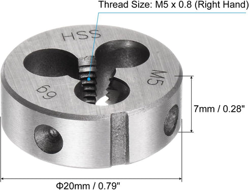 uxcell Round Threading Dies, Metric M5 x 0.8 Thread (Right Hand), High Speed Steel (HSS) Screw Cutting Die Repair Tool...