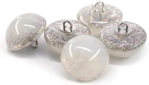 10 pcs Clear Resin Buttons with Sequin Powders Metal Loop Sewing Buttons -25mm -1"...