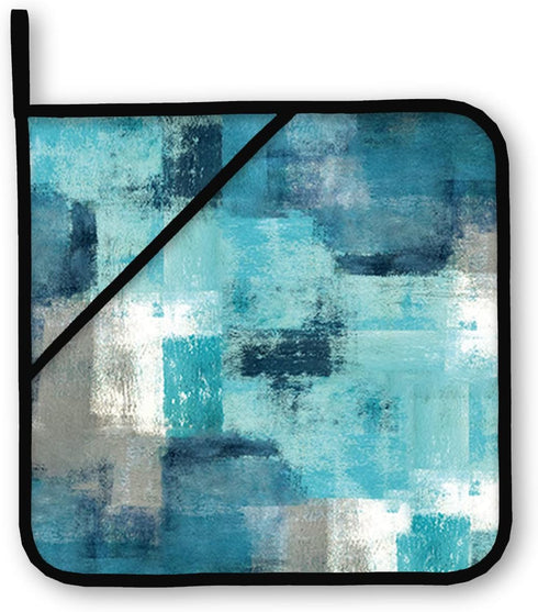 Turquoise Grey Oven Mitts and Pot Holders Sets of 4 Modern Teal Abstract Art Oven Gloves for Kitchen Baking Cooking Grilling (Turquoise)...