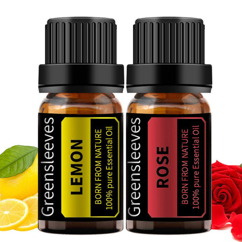 GREENSLEEVES Rose Lemon Essential Oil Set, 100% Pure Aromatherapy Therapeutic Grade Oils for Diffuser, Humidifier, Massage - 2 x 10ml (Rose+Lemon)...