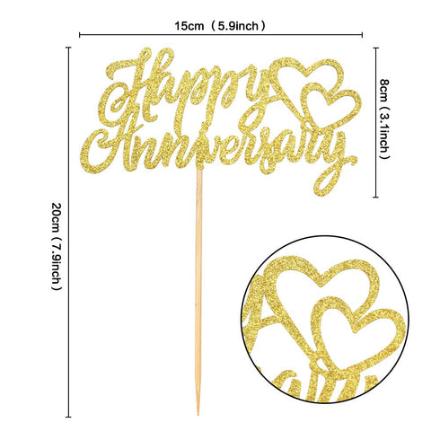 Gold Glitter Happy Anniversary Cake Topper Wedding Anniversary Company Anniversary Birthday Party Decoration Supplies Celebration Party...