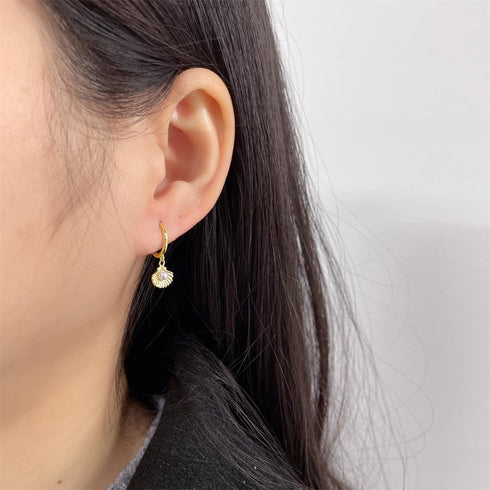 Cute Shell Pearl Huggie Small Hoop Earrings Dangle Drop for Women 925 Sterling Silver 14K Gold Filled Boho Beach Simple Charm Hoops Delicate Hypoa...