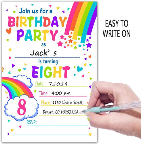 ukebobo Rainbow Happy Birthday Party Invitations for Child’s 8th Birthday Party – Colorful Invitation with Envelopes for Kids 8th Birthday Party –...