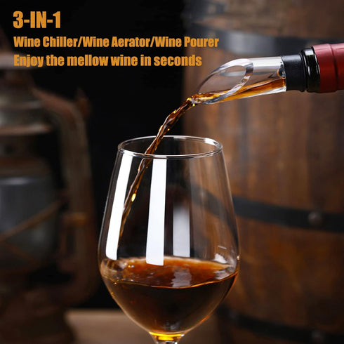 3-in-1 Stainless Steel Wine Chiller with Wine Aerator and Wine Pourer, Wine Chiller Stick Wine Chiller Rod Fits in all Standard-sized Bottles, for...
