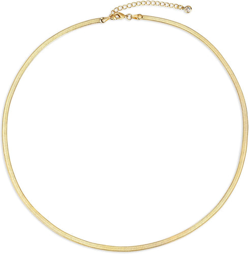 CHESKY 14K Gold Plated Snake Chain Necklace Gold Herringbone Necklace for Women Minimalist Necklace Chain 3MM(W) 14"(L)...