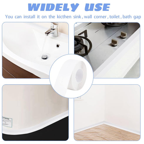 PVC Caulk Strip for Bathtub, 1.5Inch Wide, 10.5Ft Length Self Adhesive Waterproof Sealing Caulking Tape, Edge Protector, Decorative Sealant Trim f...