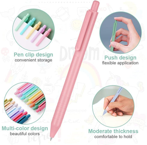 AUAUY Colored Retractable Gel Pens, 15PCS Cute Retractable Quick Dry Gel Ink Pen, Cute Pens 0.5mm Medium Point Quick Drying for Writing Drawing Jo...