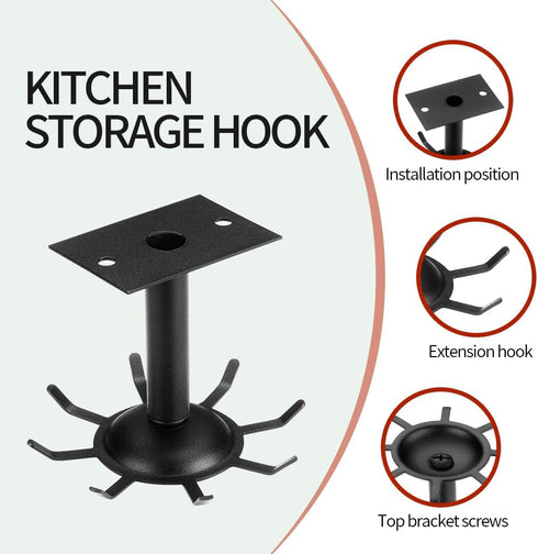 2 PCS Kitchen Rotating Utensils Hooks, Matte Black Cooking Utensil Rack with 8 Rotatable Hooks for Spoons Pots Rags. Top Mounted Metal Kitchen Ute...