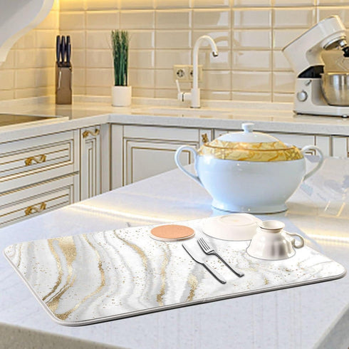 Marble Dish Drying Mat for Kitchen Counter White Golden Marble Gary Grey Drying Mats Super Absorbent Reversible Microfiber Kitchen Countertop Prot...