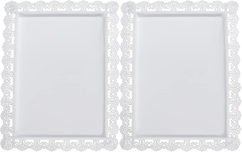 2Pcs Rectangle Iron Cupcake Serving Tray Fruit Dessert Plates for Party Anniversary Wedding Christmas Baby Shower (White)...