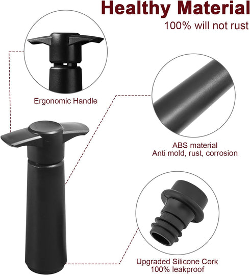 Wine Saver Pump with 4 Vacuum Wine Stoppers, Wine Bottle Stoppers with Food Grade Silicone Leak proof Keep Fresh Suitable for All Standard Wine Bo...