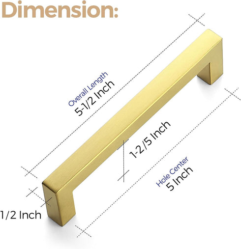 Ravinte 5 Pack 5 Inch Kitchen Square Cabinet Handles Cabinet Pulls Brushed Brass Drawer Pulls Kitchen Cabinet Hardware Kitchen Handles for Cabinet...