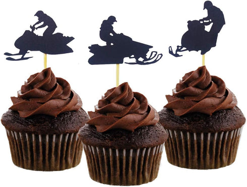 Morndew 24 PCS Snowmobile Cupcake Toppers for Sport Party Baby Shower Birthday Party Wedding Party Decorations...