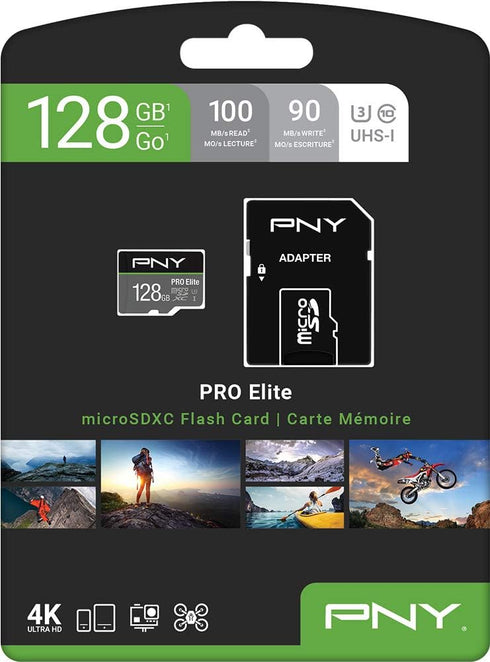 PNY 128GB PRO Elite Class 10 U3 V30 microSDXC Flash Memory Card - 100MB/s, Class 10, U3, V30, A2, 4K UHD, Full HD, UHS-I, micro SD...