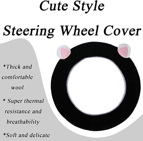 Cartoon Cute Fluffy Steering Wheel Cover for Women Girls,JXJKMMN Furry Ear Steering Wheel Cover Winter Warm Fuzzy Car Steering Wheel Cover Lovely ...