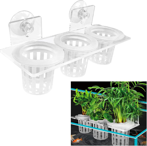 Upgrade Acrylic Aquarium Plant Holder Hanging Aquatic Plant Holder,Adjustable Suction Cup Fish Tank Plant Pot for Hanging Plant Cultivation and Aq...