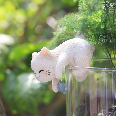 Miniature Hanging Cat Figurines Flower Pot and Vase Hugger Cute Resin Kitten Bonsai Terrarium Edge Decor Planter Pot Hanger Fairy Garden Ornaments...