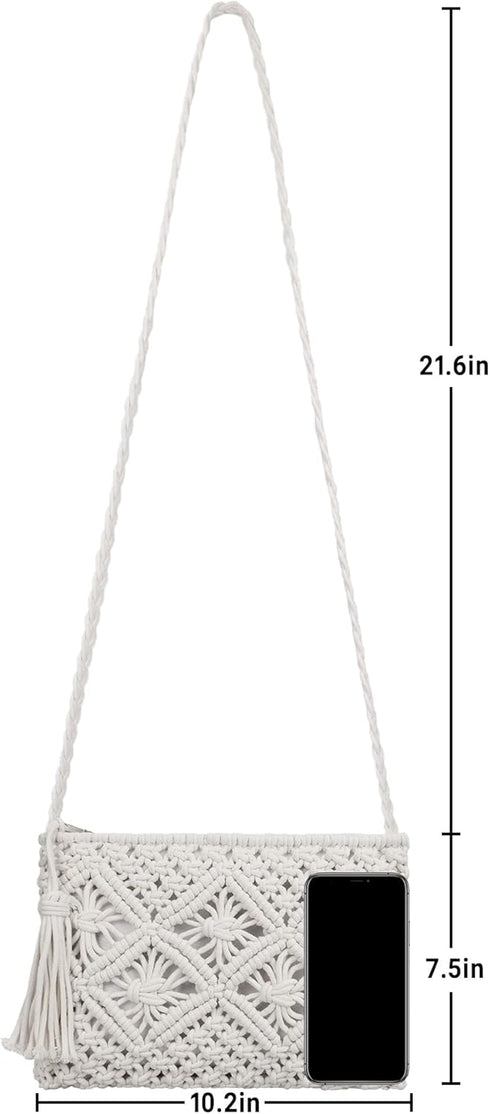 Women Crochet Shoulder Bag Handmade Woven Beach Crossbody Handbag Satchel Purse with Tassel for Summer...