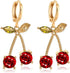 Pingyongchang Unique Chic Charm Sparkly Red Crystals Cherry Statement Earrings Necklace Sets Green Leaf Red Rhinestones Fruit Cherry Dangle Earrin...