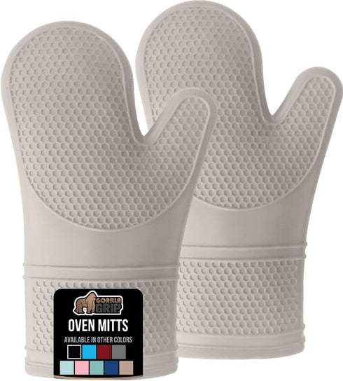 Gorilla Grip Heat and Slip Resistant Silicone Oven Mitts Set, Soft Cotton Lining, Waterproof, BPA-Free, Long Flexible Thick Gloves for Cooking, Ki...
