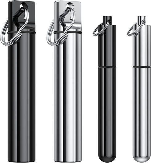 4 Pieces Metal Portable Toothpick Holder, aluminum alloy Pocket Toothpick Holder Aluminum Waterproof Case Toothpick Container with Keychain for Ou...