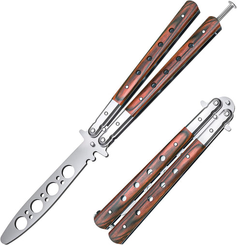 Butterfly Knife Trainer - Balisong Trainer - Practice Butterfly Knife - Balisong Butterfly Knives NOT Real NOT Sharp Blade - Wood Dull Trick Butte...