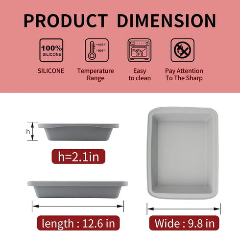 Silicone Baking Dish with Handles, Deep Rectangular Bakeware Cake Pan, Compatible with Fancy Panz, for Lasagna, Cake, Brownie or Family Dinner, 12...