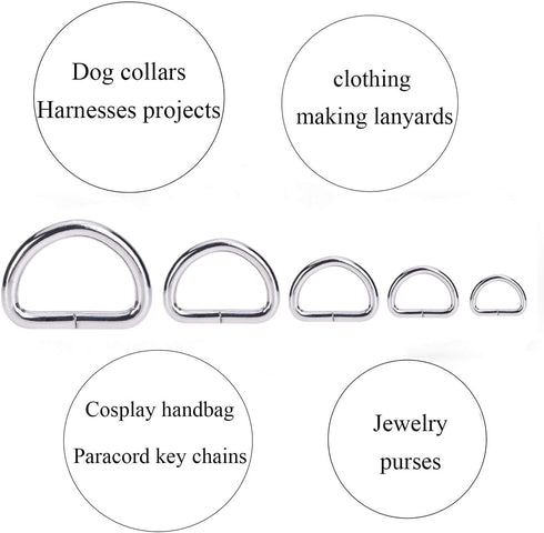 SBest 100 Pcs Silver Heavy Duty Metal D Ring Non Welded D-Rings Assorted Multi-Purpose Semi-Circular D Ring for Hardware Bags Ring Hand DIY Access...