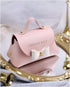 CheeseandU 6 Pack Exquisite Simple Bowknot Handbag with Handle Gift Box Beautiful Pink Leather Gift Bags with White Bow Decor Wedding Candy Box Bi...