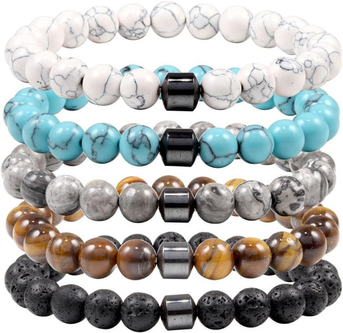 COLORFUL BLING Chakra Bracelet Crystal Yoga Beads Stretch Bracelet Adjustable Natural Gemstone Volcanic Malachite 8mm Beaded Bracelet Handmade Gem...