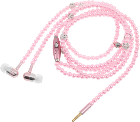 in-Ear Eardphones with Mic - in-Ear Headset with Remote and Mic Hands- Wired Pearls Chain Universal Earphone for Girls Women Student (Pink)...