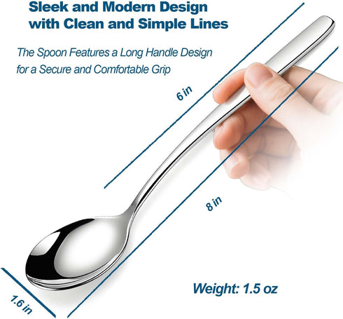 Set of 5 Premium Korean Soup Spoons, 8 Inch 18/10 Stainless Steel Long Handle Rice and Asian Spoon for Home, Kitchen, Restaurant, Cafe, Dishwasher...