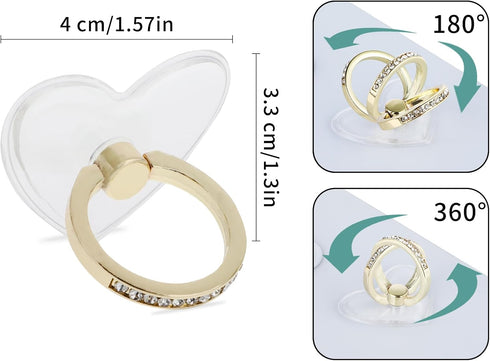 4Pcs Clear Cell Phone Ring Holder Transparent Phone Grips Stand Holder 360 Degree Rotation Finger Ring Holder for Most Phones, Tablet and Case(4 C...